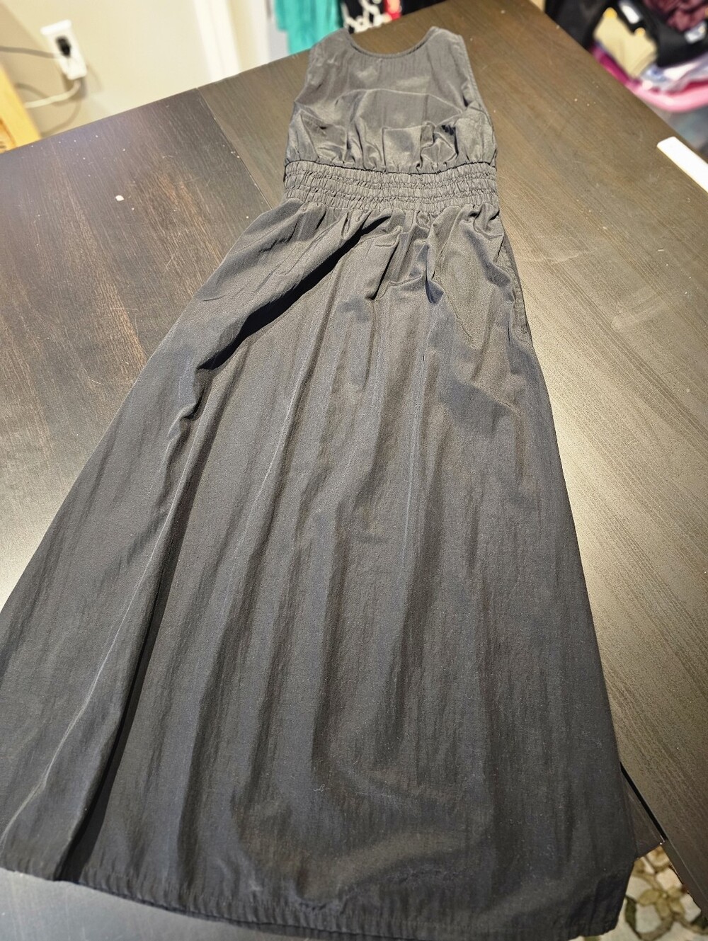 A New Day - Black Smocked Waist, Backless Poplin Dress